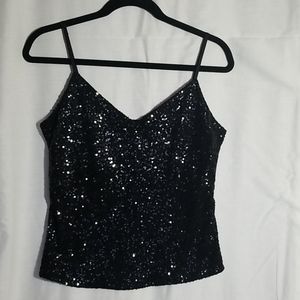 Sparkling Knit black sequin camisole.